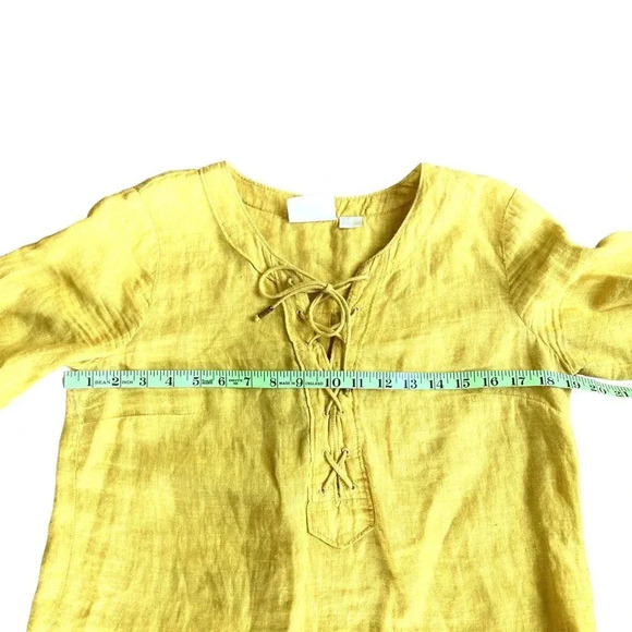 Maeve Anthropologie Linen Top, Size 6, Marva Mustard Yellow Gold Lace-up Neck - Picture 9 of 11